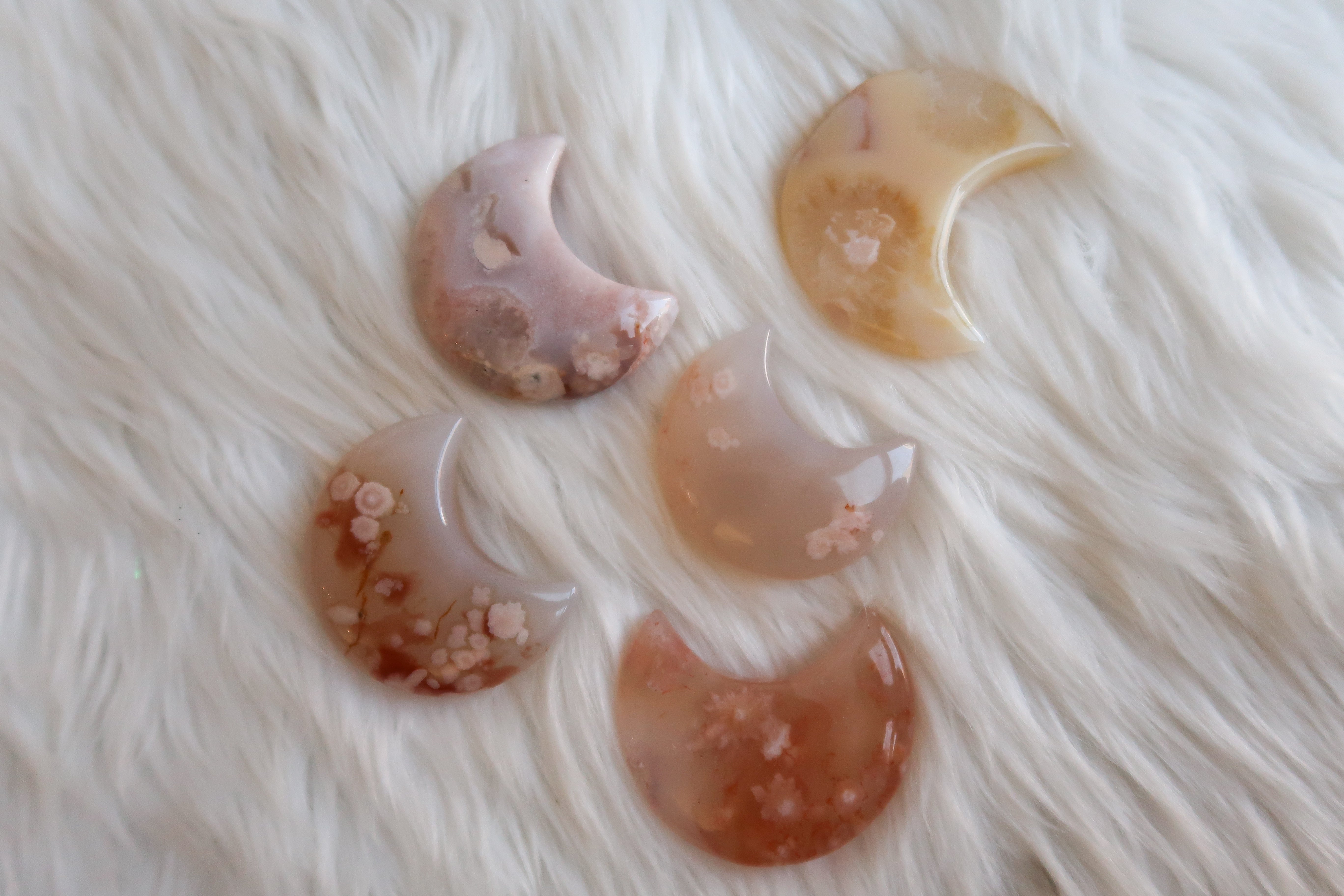 Flower Agate Moon Crescents