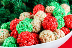 red, white, and green Rice Krispies bites