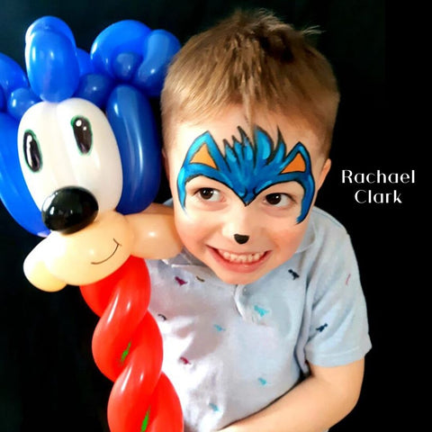 Sonic face paint with matching balloons