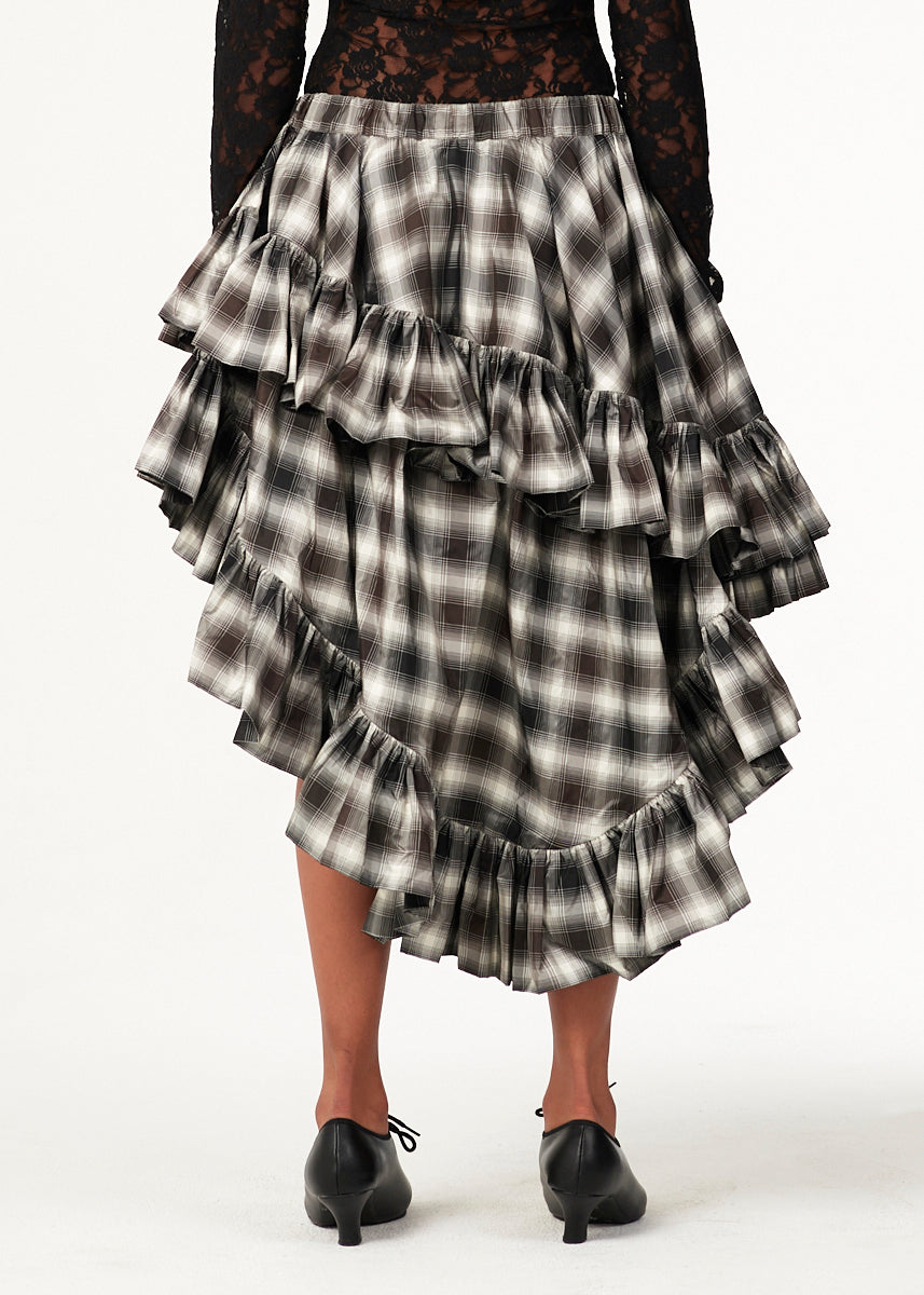 Plaid Taffeta Ruffle Skirt