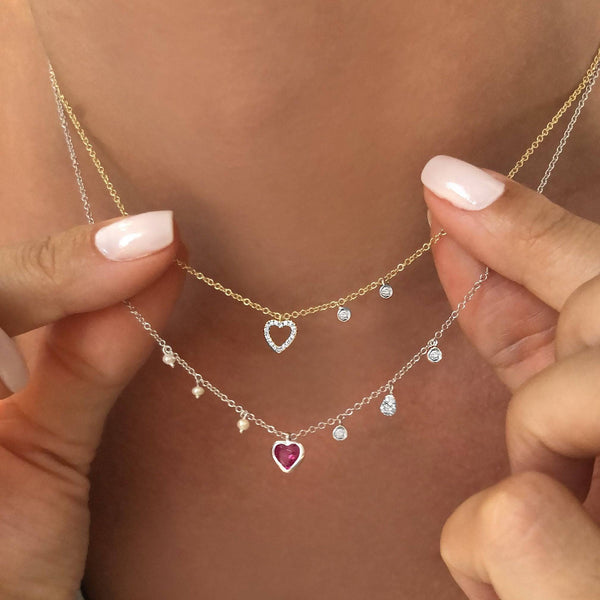 Meira T 14k 2.80 Ct. Tw. Diamond & Blue Opal Heart Necklace In Gold |  ModeSens