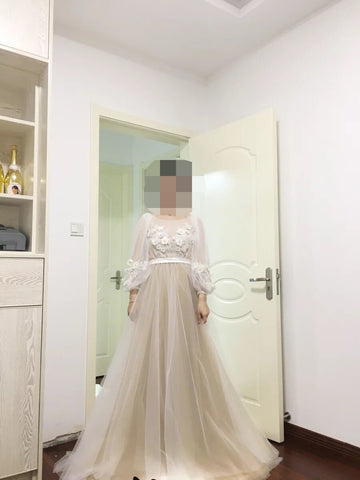 Sexy Prom Dresses Scoop Sweep Train Appliques Long Prom Dress Cheap Evening Dress JKL560