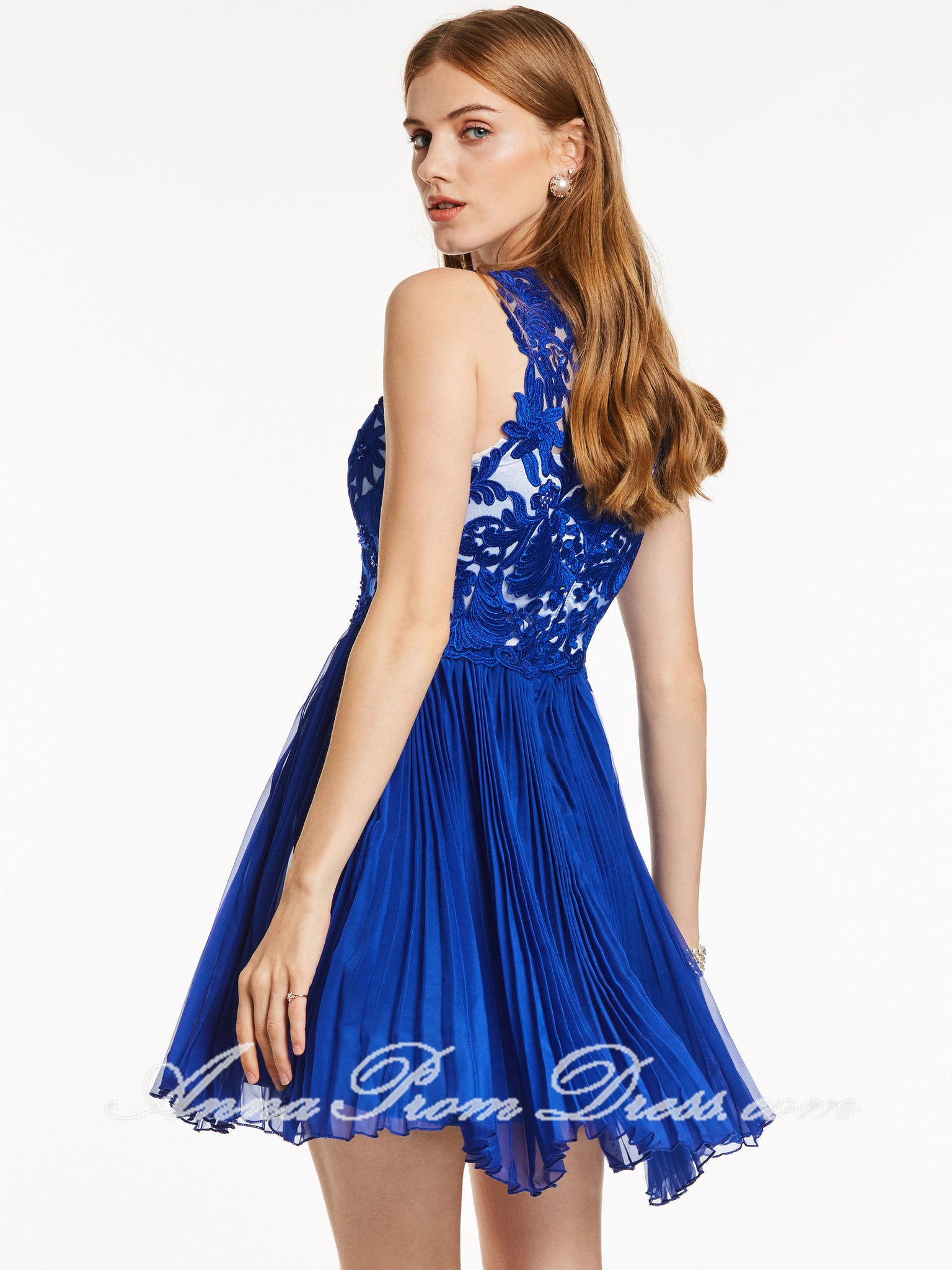 Sexy Homecoming Dress V Neck A Line Lace Royal Blue Short Prom Dress P Anna Promdress 0925
