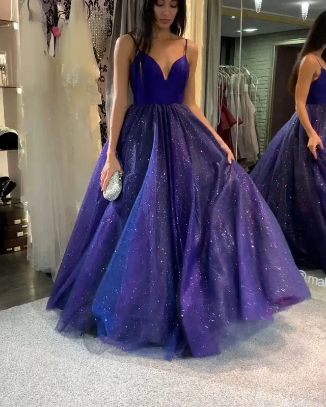 purple sparkle prom dress