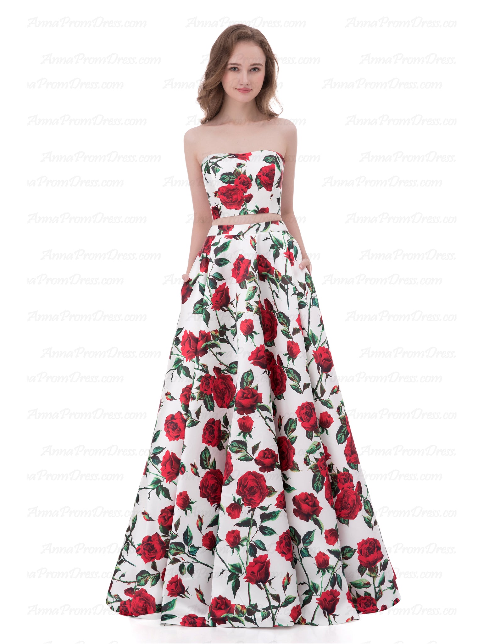 Two Piece Prom Dresses A Line Floor Length Floral Print Sexy Prom Dres Anna Promdress