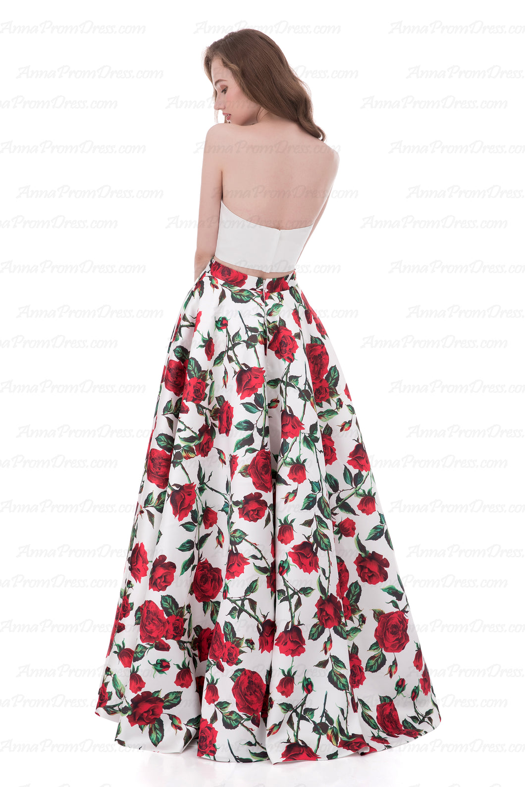 Two Piece Prom Dresses A Line Strapless Floor Length Floral Print Long Anna Promdress 