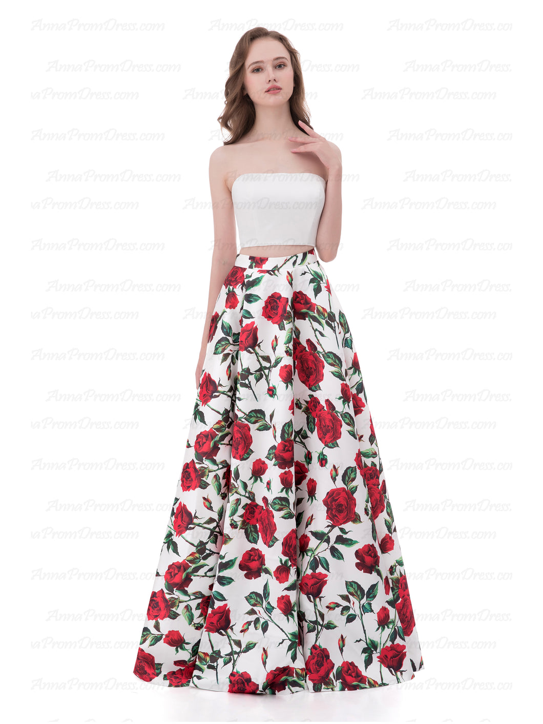 Two Piece Prom Dresses A Line Strapless Floor Length Floral Print Long Anna Promdress 