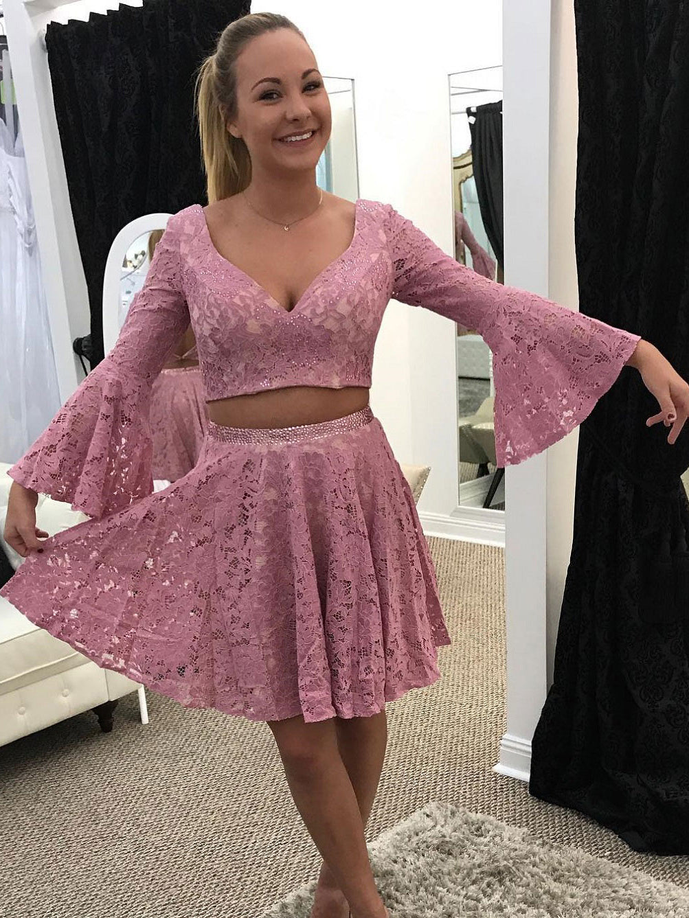 long sleeve 2 piece homecoming dresses