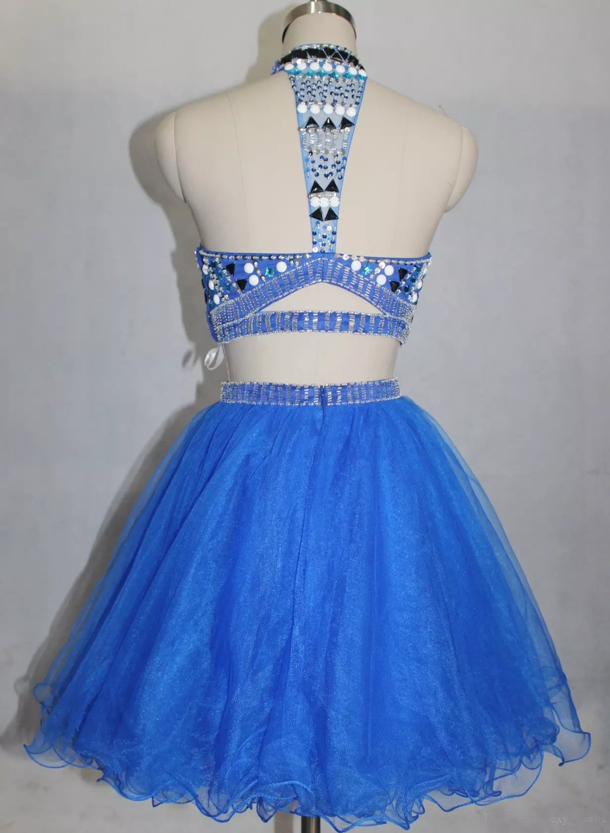 Two Piece Homecoming Dress Sexy Rhinestone Chic Short Prom Dress Party ...