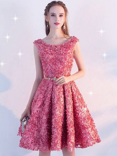 Beautiful Homecoming Dress Scoop Lace-up Lace Short Prom Dress Party D ...