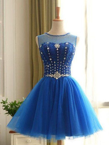 Homecoming Dress Royal Blue Rhinestone Short Prom Dress Party Dress JK ...