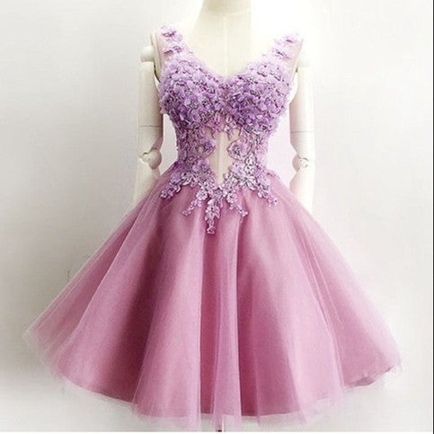 2022 Homecoming Dress V-neck Appliques Lilac Short Prom Dress Party Dr ...