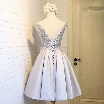 Homecoming Dress Silver Lace-up Satin Short Prom Dress Party Dress JK2 ...