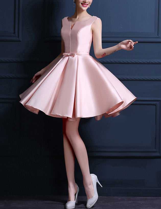 Pink Homecoming Dress Bowknot Lace-up Satin Short Prom Dress Party Dre ...