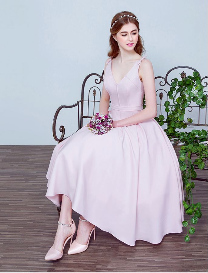 Homecoming Dress Bowknot Lace Up Tea Length Short Prom Dress Party Dre Anna Promdress 