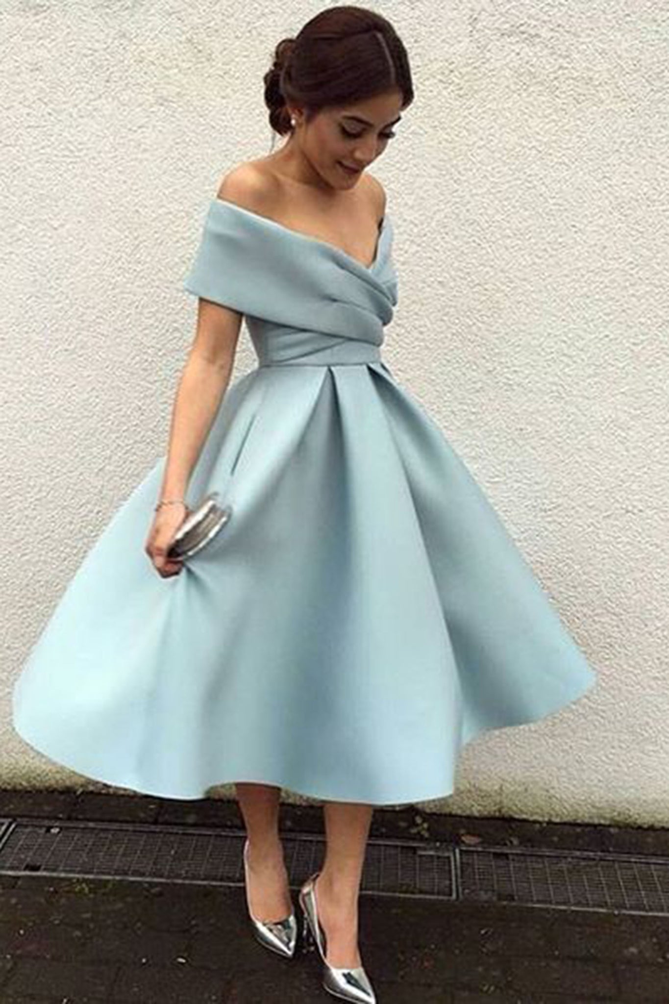 Beautiful Homecoming Dress Off The Shoulder Satin Short Prom Dress Par Anna Promdress 5544