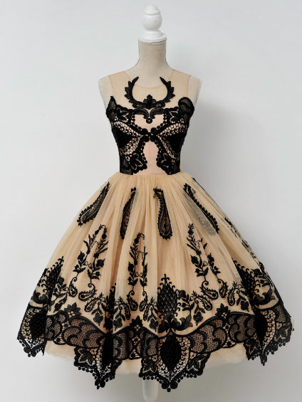 Vintage Homecoming Dress Black Appliques Tulle Short Prom Dress Party ...