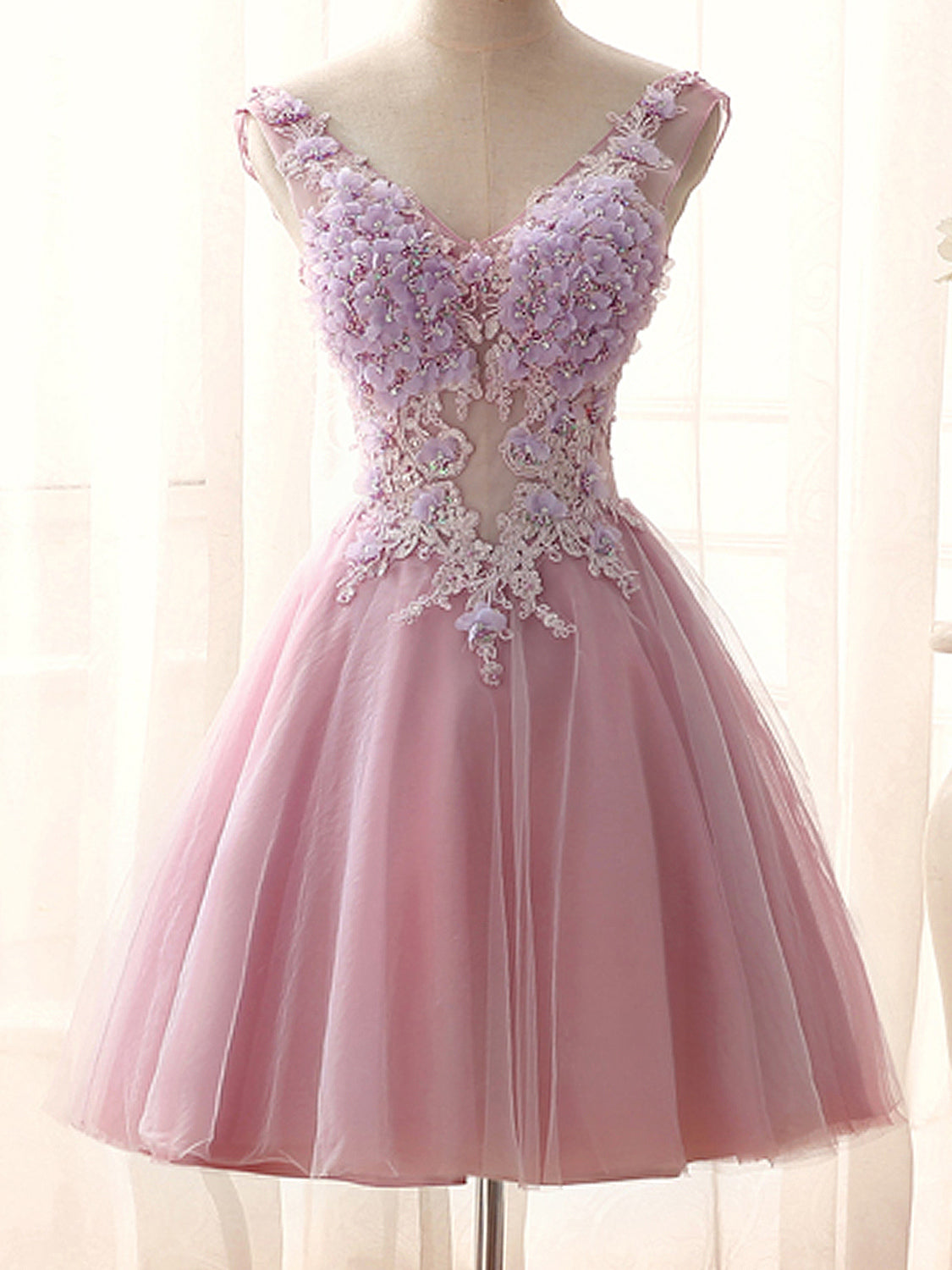 Cute and Sexy Homecoming Dress Hand-Made Flower Short Prom Dress Party ...