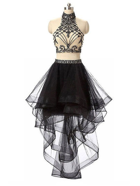 Sexy Homecoming Dress Black Asymmetrical High Neck Short Prom Dress Pa ...