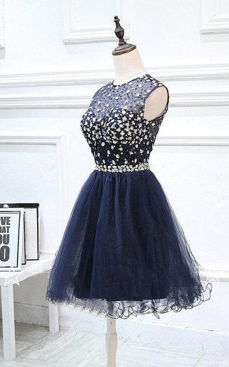 Dark Navy Homecoming Dress Rhinestone Chic Short Prom Dress Party Dres ...