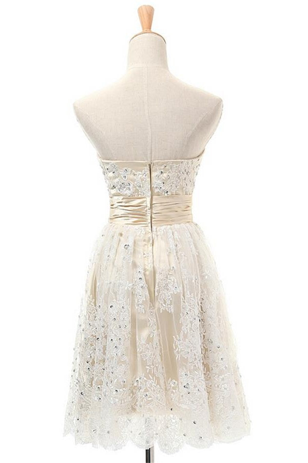 Lace Homecoming Dress A-line V-neck Ivory Lace Short Prom Dress Chic P ...