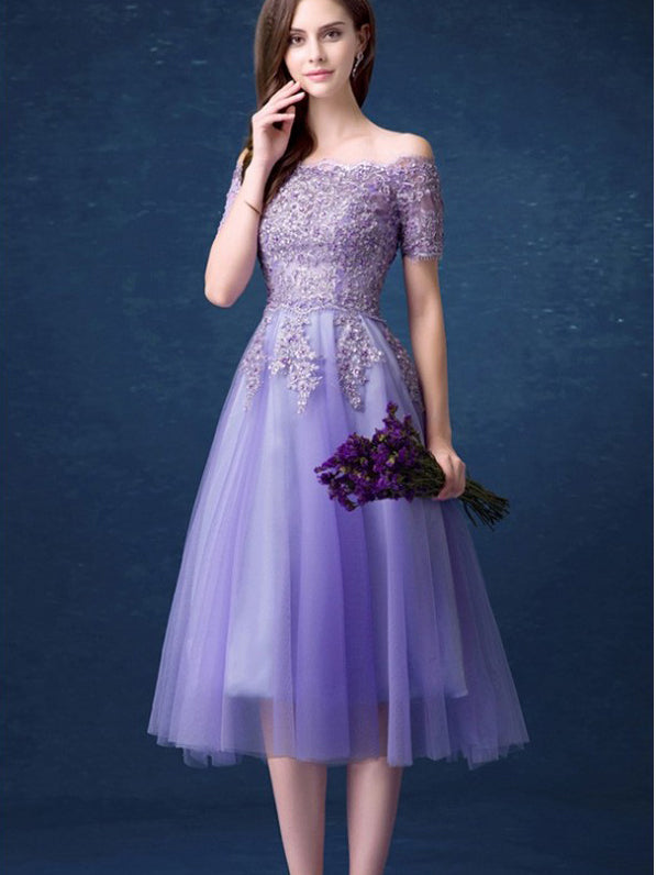 Lilac Homecoming Dresses Off-the-shoulder Chic Short Prom Dress Party ...