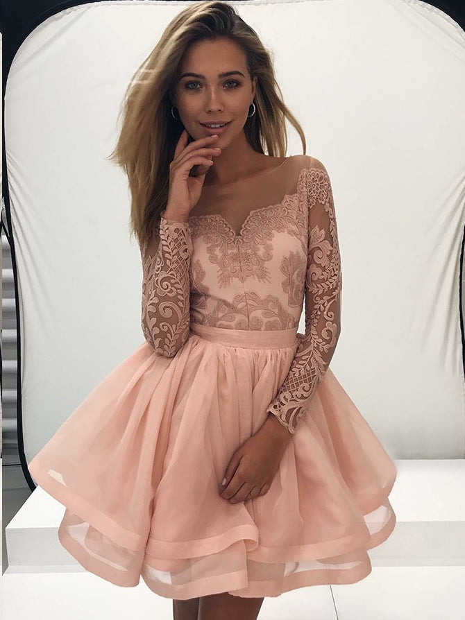 Long Sleeve Homecoming Dresses A Line Lace Short Prom Dress Sexy Party Dress Jk630annapromdress 
