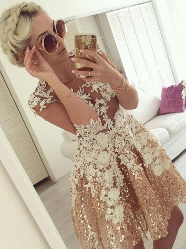 gold lace long sleeve dress