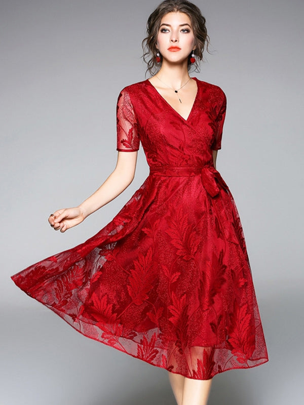Lace Homecoming Dresses Burgundy Short Sleeve Short Prom Dress Party ...