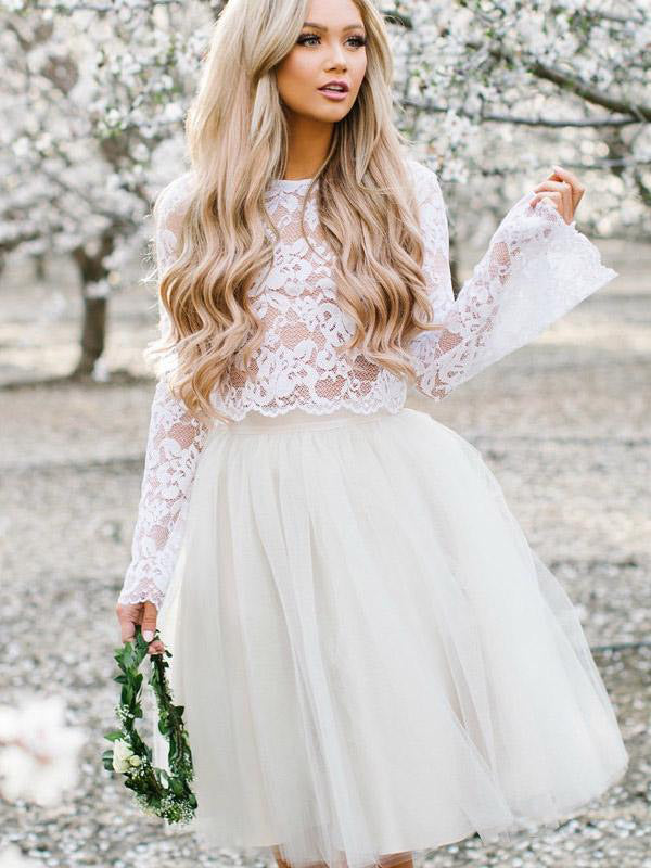 Two Piece Dresses Aline Lace Beautiful Short