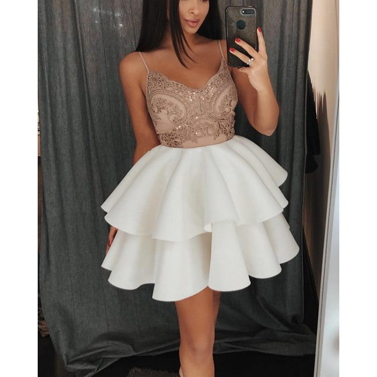 Lace Cute Homecoming Dresses Spaghetti Straps A Line Short Prom Dress ...