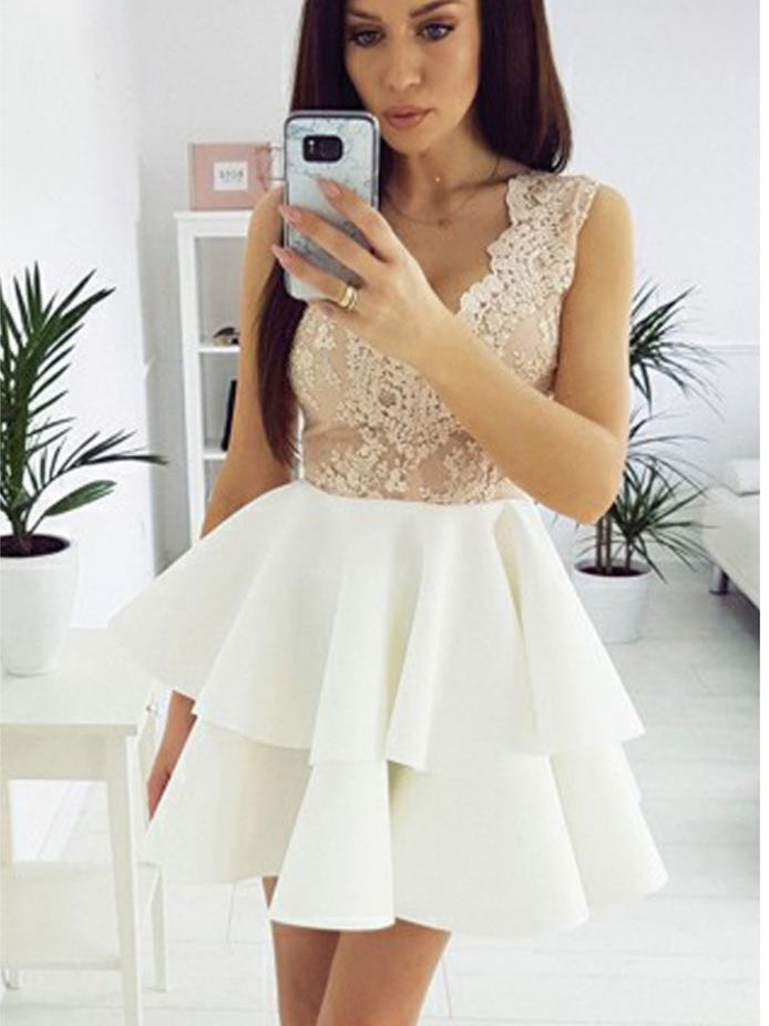Beautiful Homecoming Dresses V-neck Lace Short Prom Dress Party Dress ...