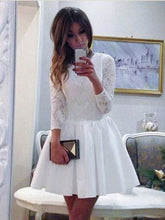 Long Sleeve Homecoming Dresses White Lace A Line Short Prom Dress Party ...