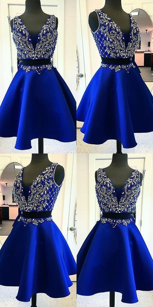 Two Piece Homecoming Dresses Royal Blue Beading Short Prom Dress Party Dress Jk707annapromdress 5147