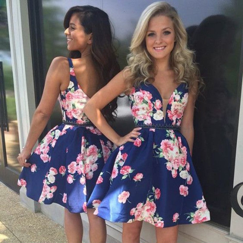 Cute Homecoming Dresses Straps A Line Floral Print Short Prom Dress ...
