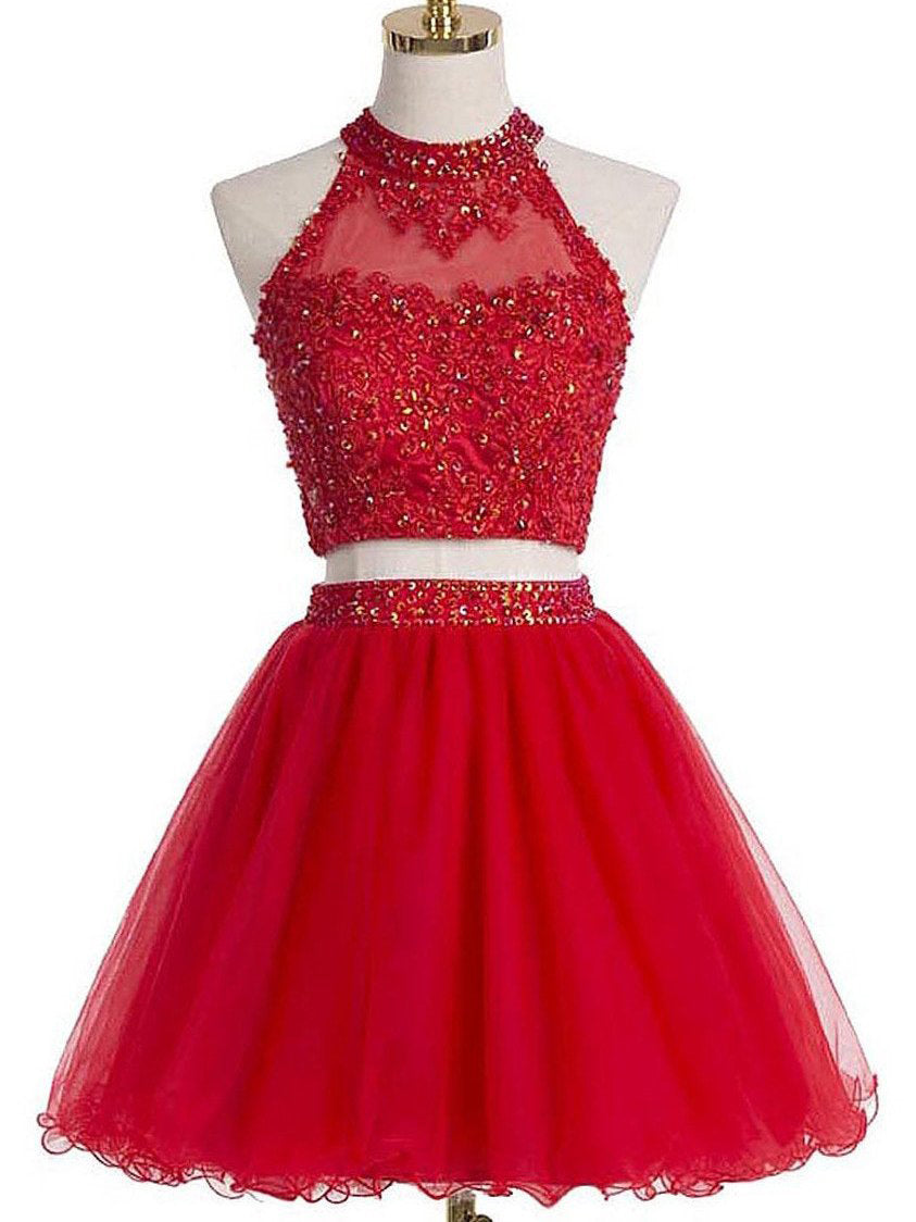 Two Piece Red Homecoming Dresses A Line Beading Short Prom Dress Sexy Party Dress Jk803 Annapromdress Anna Promdress