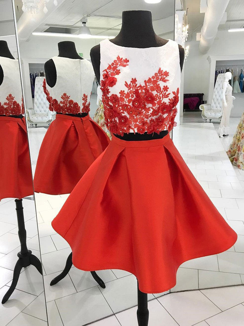 two piece red homecoming dress