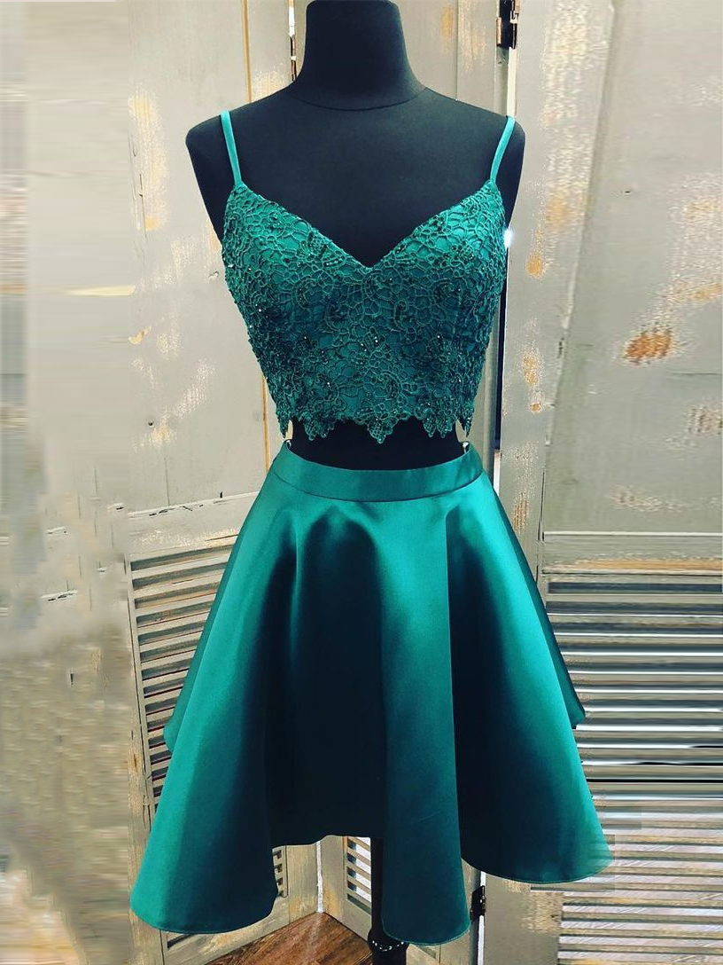 Two Piece Homecoming Dresses A-line Spaghetti Straps Short Prom Dress ...