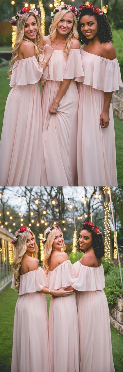 Beautiful Bridesmaid Dresses Off-the-shoulder A Line Long Chiffon Boho ...