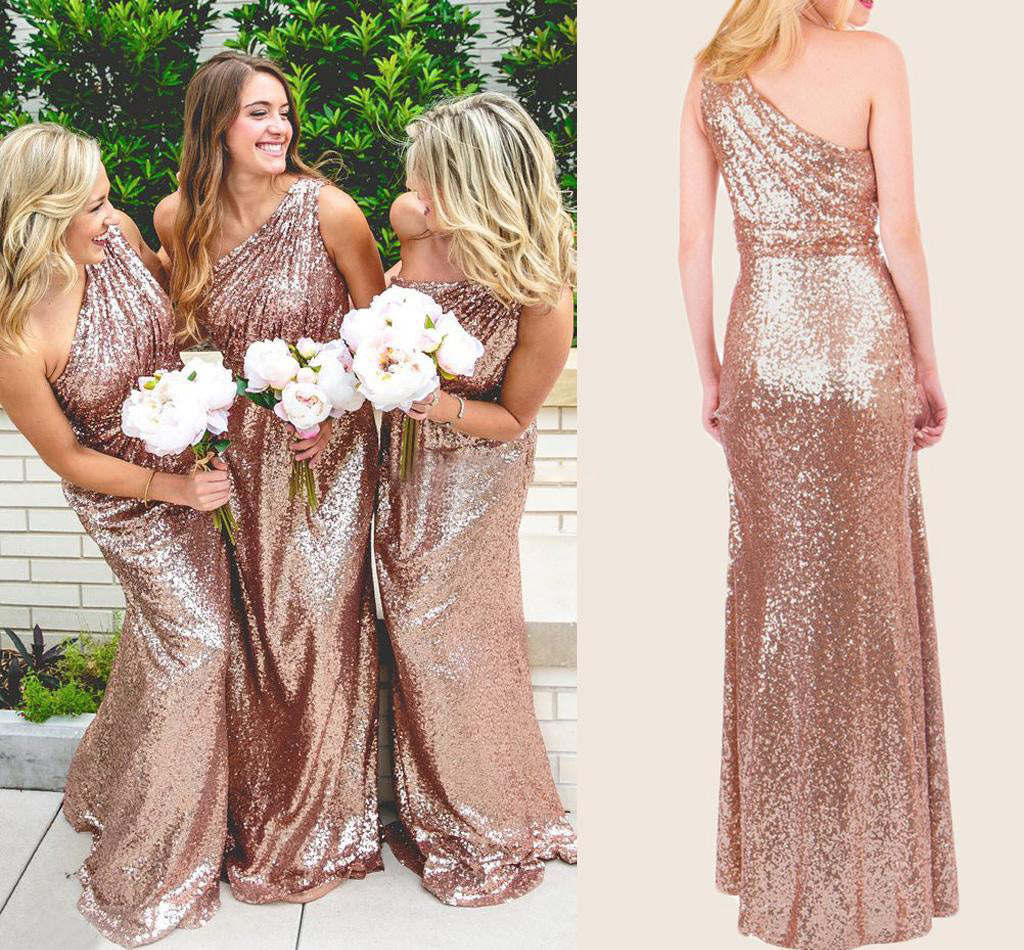 rose gold and navy blue bridesmaid dresses