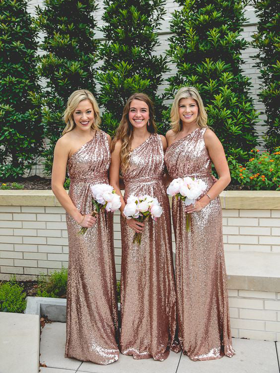 rose gold and navy bridesmaid dresses