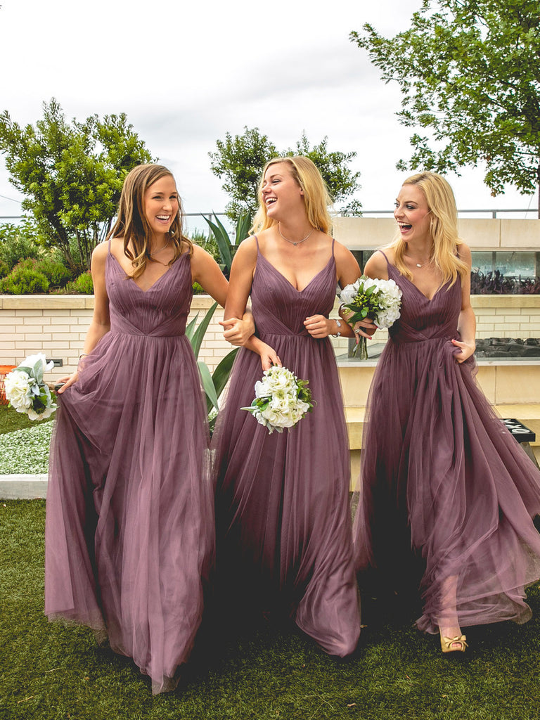 Tulle Bridesmaid Dresses with Spaghetti Straps A Line Long Open Back C ...