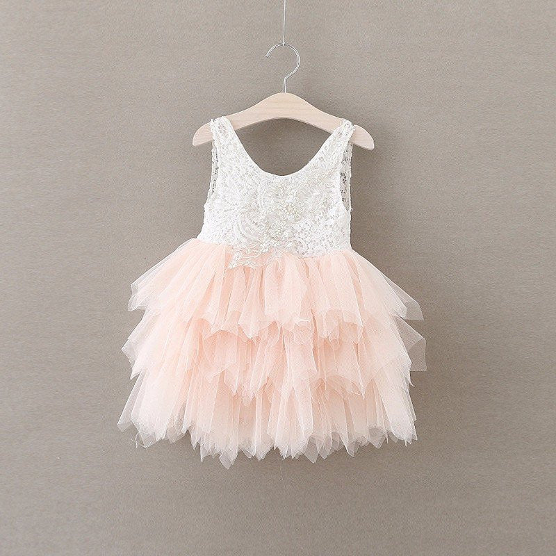 Flower Girl Dresses Cheap Pink White Lace Tulle JKF005 – Anna PromDress