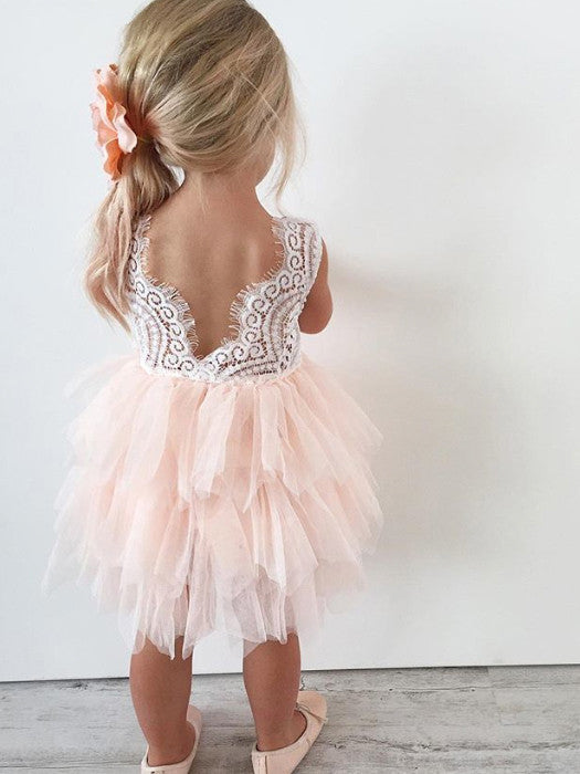 Flower Girl Dresses Cheap Pink White Lace Tulle JKF005 – Anna PromDress