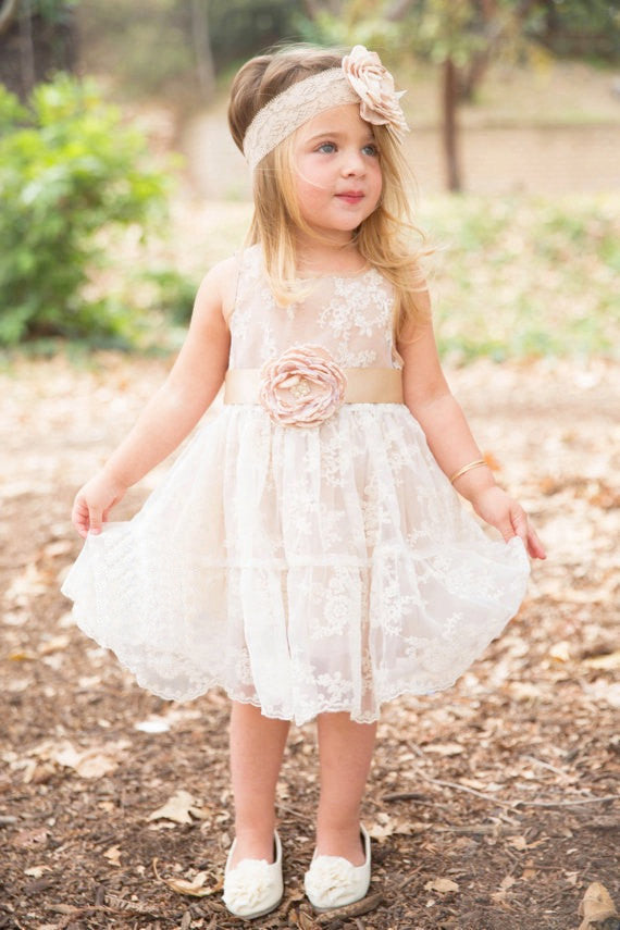 Flower Girl Dresses Knee-length Hand-Made Flower Scoop Tulle JKF021 ...