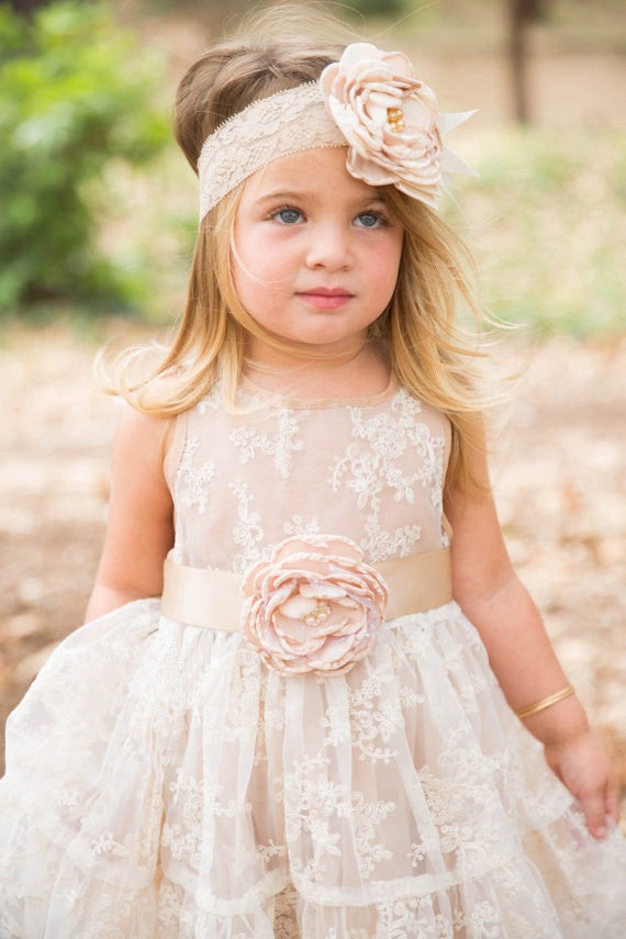 Flower Girl Dresses Knee-length Hand-Made Flower Scoop Tulle JKF021 ...