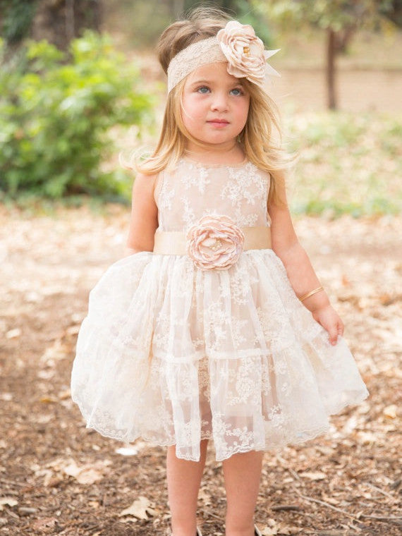 Flower Girl Dresses Knee-length Hand-Made Flower Scoop Tulle JKF021 ...