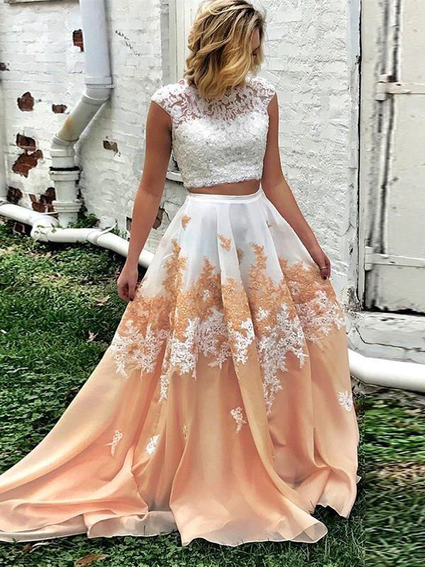 Prom Dresses Two Pieces Short Train Chiffon Prom Dress/Evening Dress ...