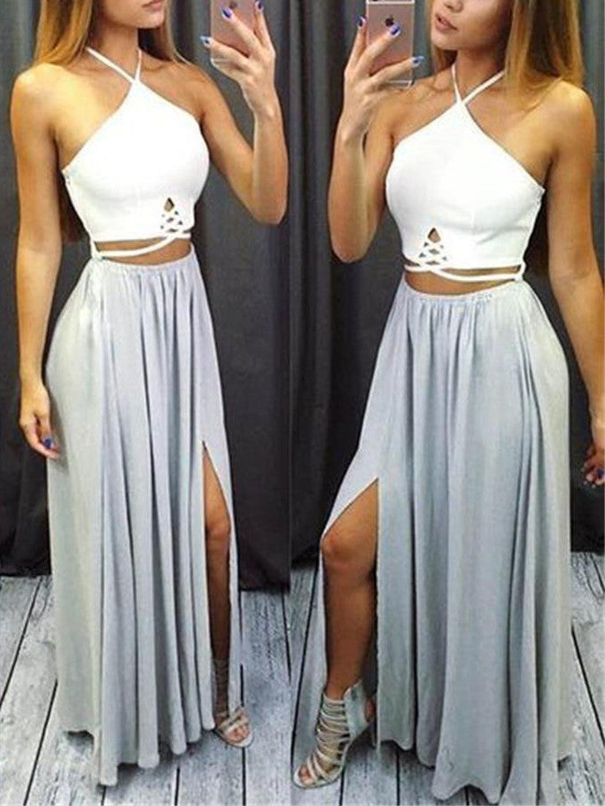 silver and white prom dress