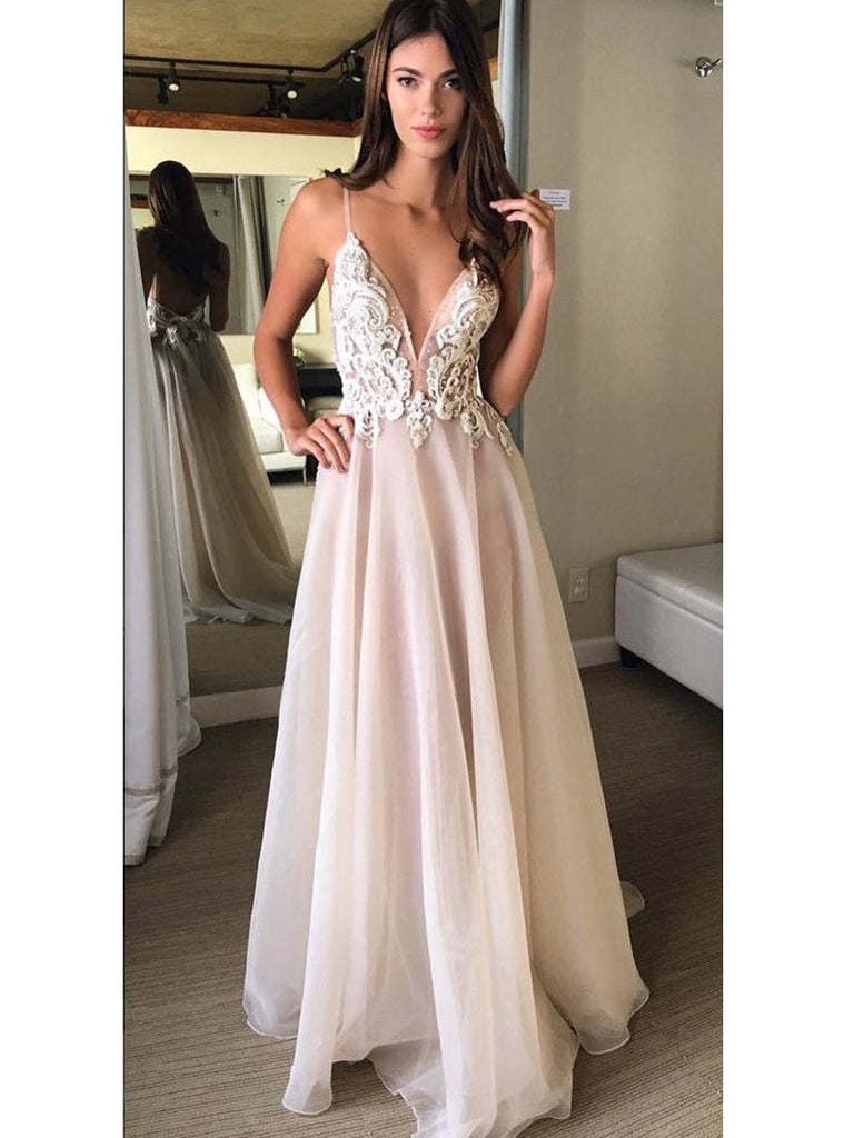 Prom Dresses Chiffon White Lace Long Halter Prom Dress/Evening Dress # – Anna PromDress
